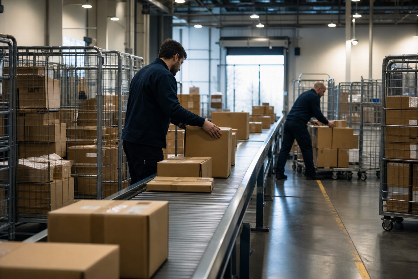 Parcels being sorted at a delivery depot